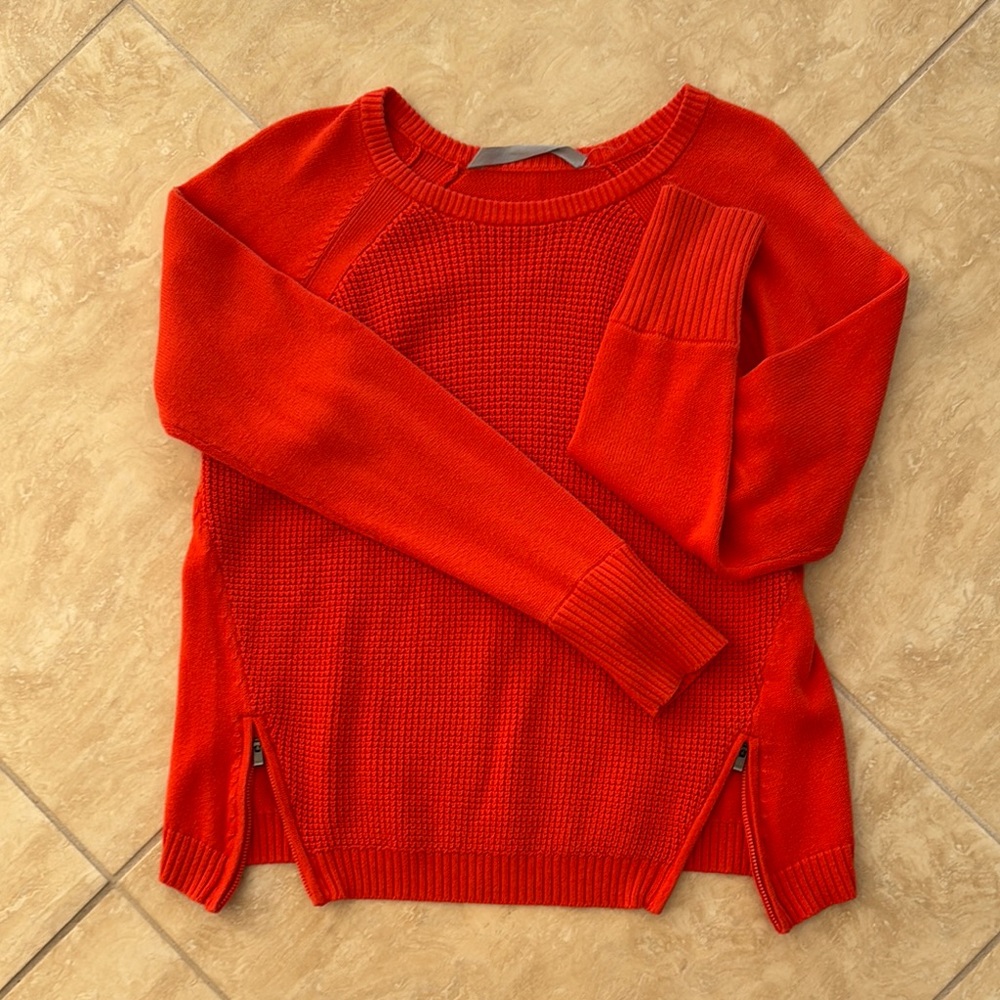 Athleta Red Crew Neck Sweater with Long Sleeves and Side Slits
